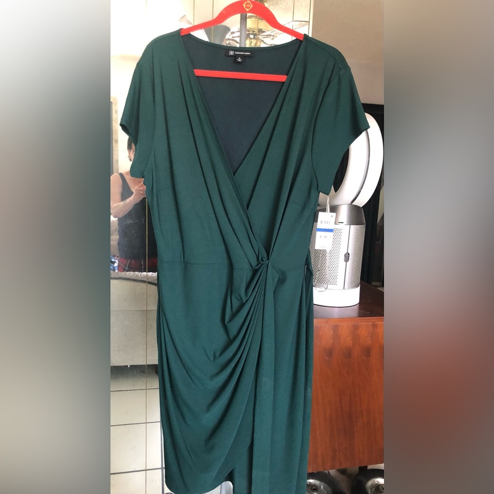 NWT INC Dark Green Wrap Style Dress SZ XL